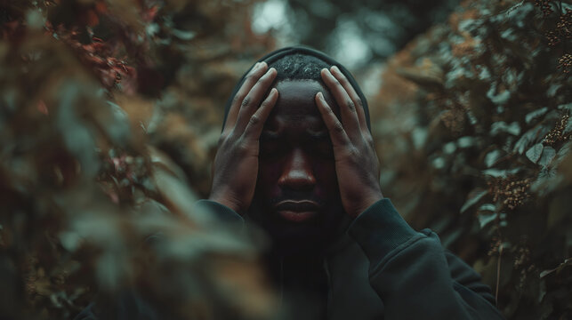 man holding head stressed