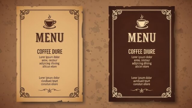 Vintage coffee shop menu designs with ornate borders