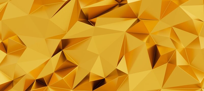 Shiny gold low polygon geometric abstract background texture seamless pattern