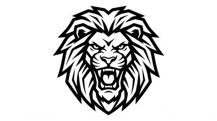 Obraz premium Fierce lion head mascot design with bold black and white lines