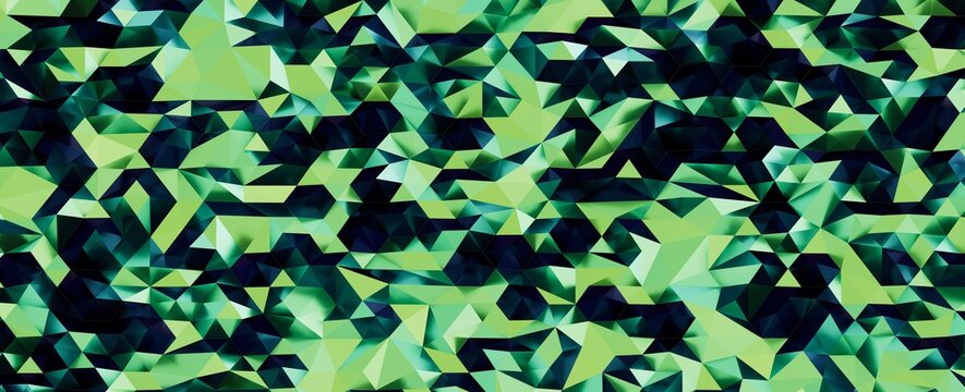 Abstract geometric low poly background with green and teal gradient facets.