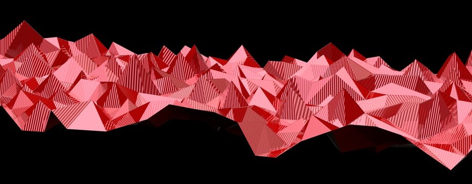 Dynamic red geometric landscape with abstract textures and sharp peaks