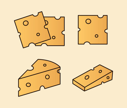 Simple Cheese Illustration Bundle Dairy Food Vector Icon Set Clean Graphic Collection