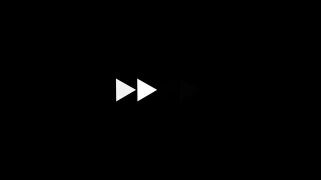 Fast forward white symbols icon symbol animation on black background. Fast forward sign moving forward. Play button arrow animation. 4k