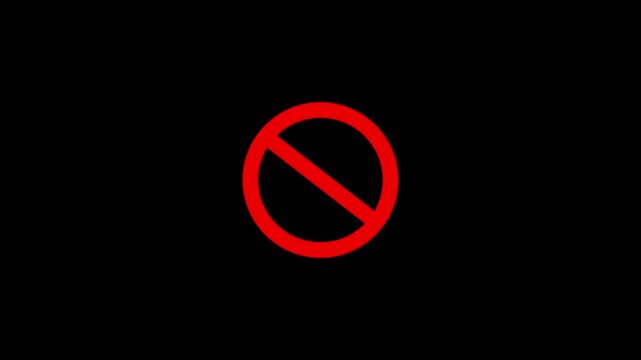 Red Circle with Line Symbolizes Prohibition Restriction Stop Sign No Entry Caution Warning Icon. Motion graphics of warning signs concept. 4k
