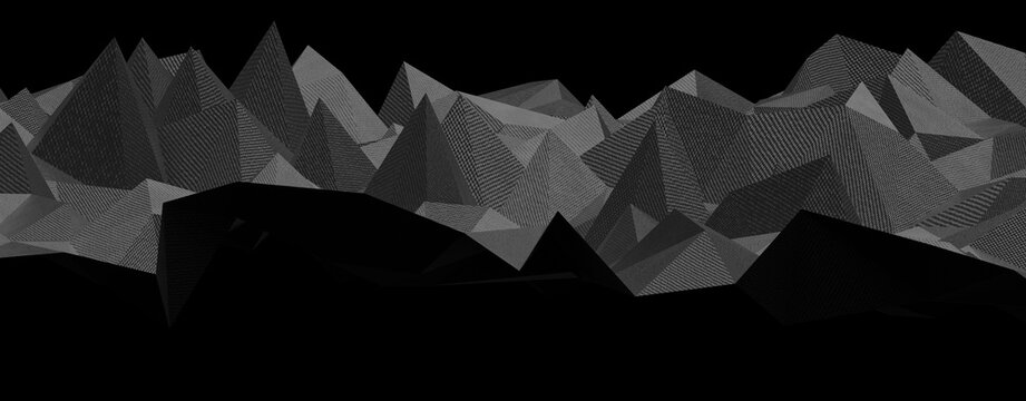 Monochromatic abstract geometric mountain range, digital art, futuristic landscape, data visualizati