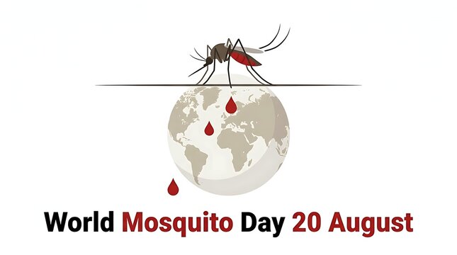 World mosquito day 20 august with a mosquito on a world map and blood drops