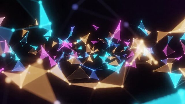Abstract Colorful Plexus Geometric Connection Network Animation with Glowing Triangles and Dots