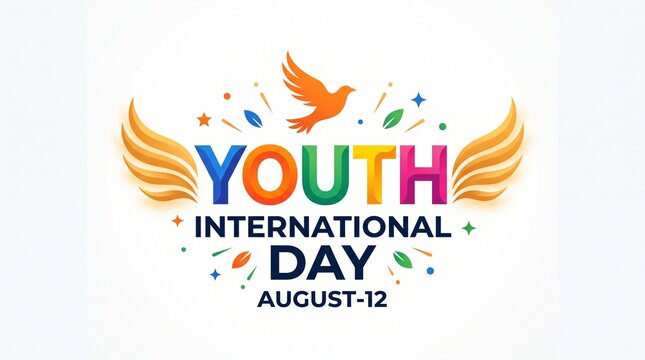 Youth international day logo with bird and wings international celebration