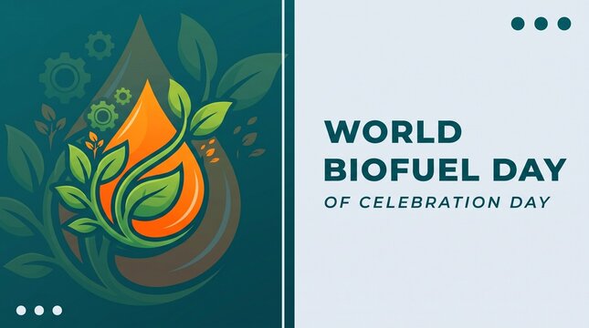 World biofuel day celebration with flame and leaf design eco friendly resource