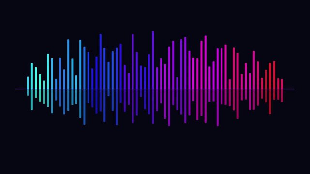 Dynamic audio equalizer spectrum animation with vibrant gradient colors on a dark background representing sound waves and digital technology