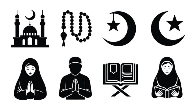 Religion vector icons set islamic symbols and elements