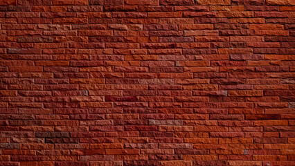Red Brick Wall Background with Textured Stone Cladding, Rustic Terracotta Split Face Tiles, and Horizontal Slate Masonry for Industrial Interior Design and Modern Outdoor Facade. © WONGSAKORN