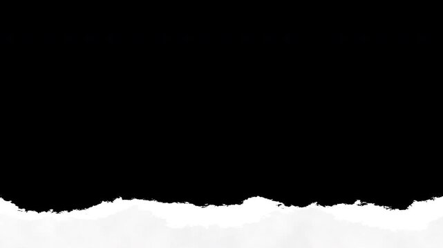 Torn paper ripped revealing stop motion cutout on black background textured edge transition 4k video alpha channel