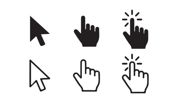 Computer mouse click cursor arrow icons set. Clicking cursor.