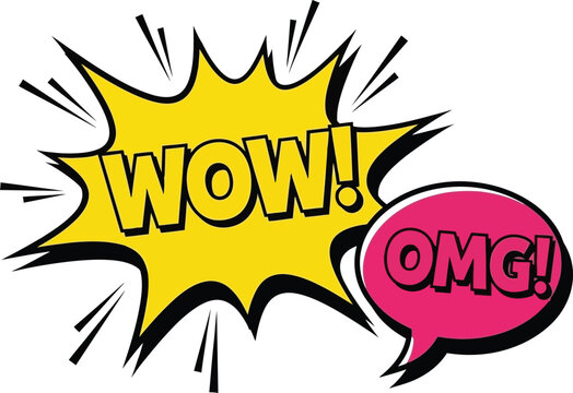 Comic speech bubbles with wow and omg expressions