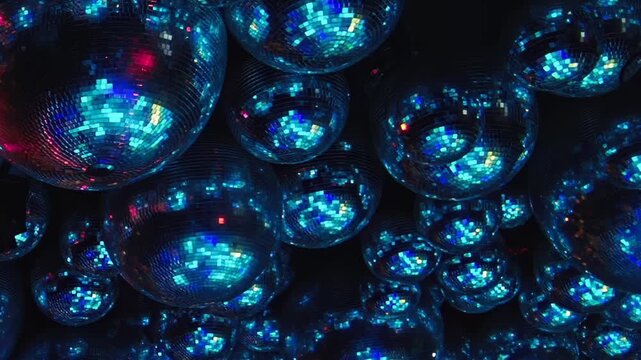 Experience euphoria of birthday bash at pulsating disco. Brilliant lights cast magical glow across ceiling of mirror balls, shifting from warm hues to cool purples, creating unforgettable night.