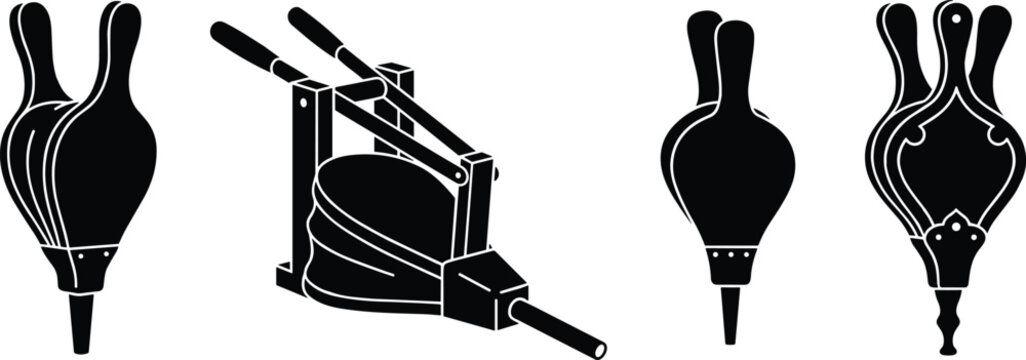 Set of black bellows for fireplaces or forging tools isolated on transparent background.