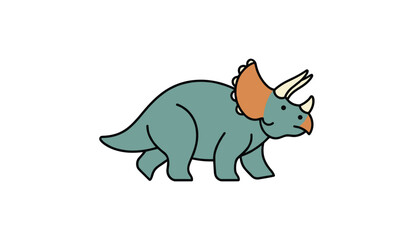 Obraz premium Playful cartoon illustration of a green triceratops dinosaur with three horns, isolated on a white background.