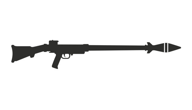 Black silhouette of an RPG rocket launcher weapon with a loaded projectile, isolated on a clean white background.