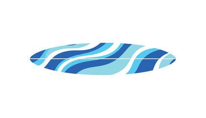 Obraz premium Blue surfboard with beautiful abstract wave pattern in shades of blue and white isolated on a white background.
