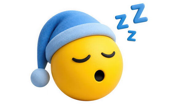 Sleeping 3D yellow emoji with blue nightcap isolated on transparent background