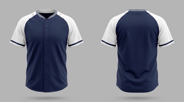 Navy and white raglan baseball jersey mockup front and back