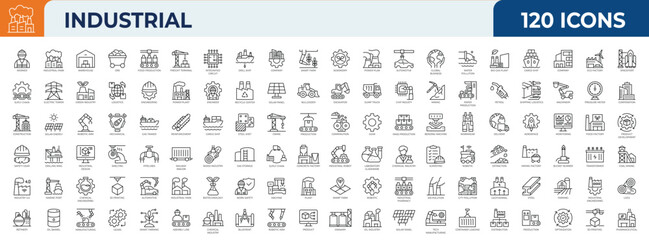 Fototapeta na wymiar Set of 120 outline icons related to Industrial. Mega collection icons. Vector illustration