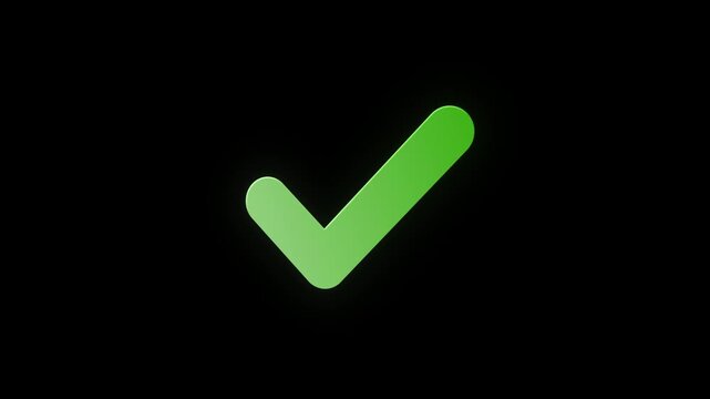 Animated green check mark icon isolated on transparent background for approval and confirmation overlay