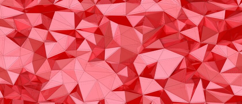 Dynamic red geometric abstract background with textured polygons and sharp edges