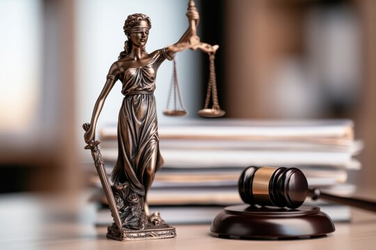 Legal Concept With Lady Justice on Office Desk