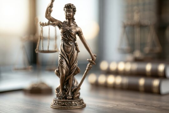 Legal Documents With Lady Justice Figurine