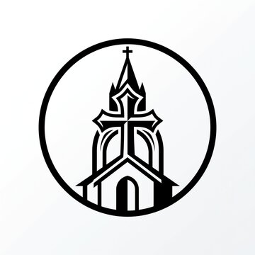 Minimalist black and white church steeple icon inside a circle