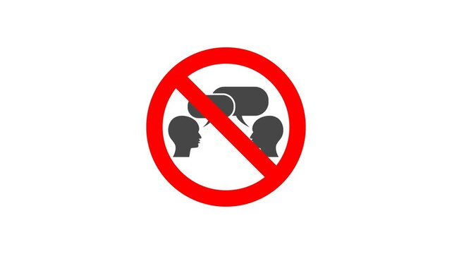 Animated No Talk Sign with Red Prohibition Symbol on Transparent Background. 
Ideal for restricted areas, hospitals, schools, meetings, libraries, public facilities and safety instruction videos.