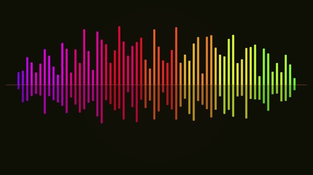 Vibrant Digital Audio Equalizer Displaying Dynamic Sound Waves with Colorful Spectrum Bars on a Dark Background for Modern Music Technology Concepts and Visualizations