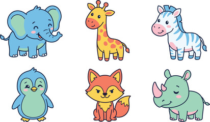 Obraz premium Thin line animal vector icons set with minimalist modern colorful zoo wildlife symbols isolated on white background