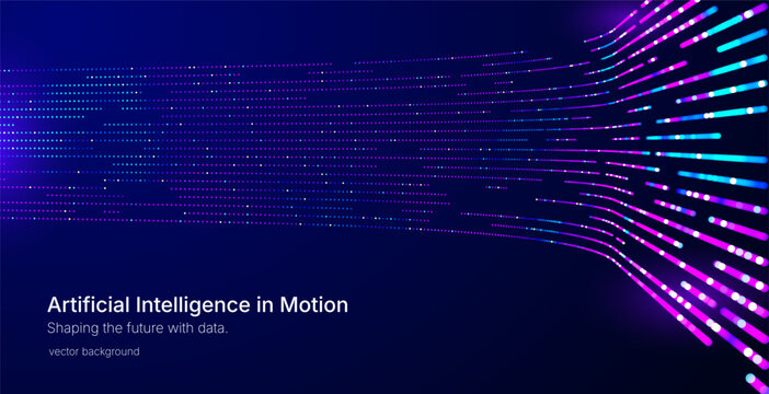 Futuristic data array visualization with flowing particle waves and digital interface representing big data analysis, pattern recognition, artificial intelligence, machine learning vector background
