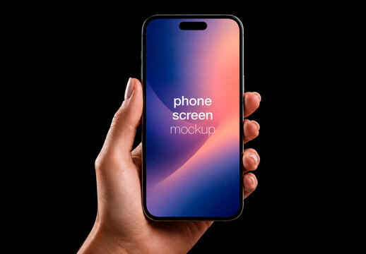 Front View Mockup Smartphone Female Hand Dark Background
