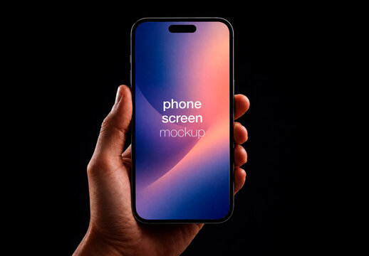 Front View Mockup Smartphone Male Hand Dark Background