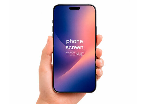 Front View Mockup Smartphone Male Hand White Background