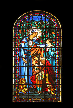 Saint Adelaide, stained glass, Notre Dame de Clignancourt church, Paris, France