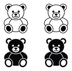 Fototapeta premium 白黒スタイルで描かれたかわいいテディベア4体のコレクション