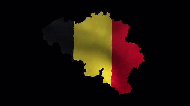 Belgium Territory Map Filled with Waving Flag Motion Graphic Transparent Seamless Loop 4K