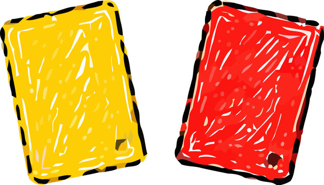 Bright yellow and vibrant red penalty cards depicted as a simple hand drawn vector graphic illustration