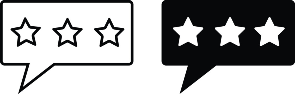 Rating speech stars icon set. E-commerce store website interface design. Customer feedback bubble and review evaluation components. Testimonial comment box and user ranking symbols
