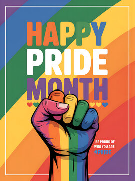 Happy pride month illustration with rainbow colored fist of solidarity community solidarity