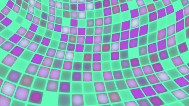 Smooth geometric tile wave featuring glowing turquoise and purple colors. Modern digital background perfect for creative projects, motion graphics, technology themes, and visual design.