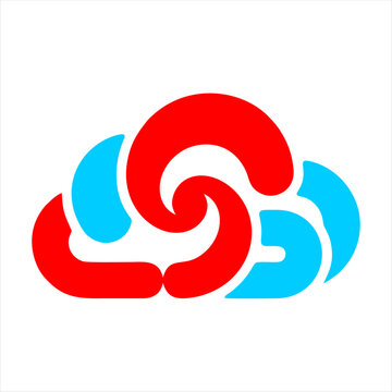 Red and Blue Swirl Cloud Logo Design Icon