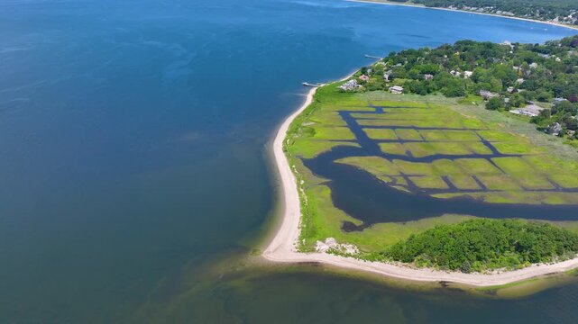 Rumstick Point aerial view between Barrington River and Narragansett Bay in town of Barrington, Rhode Island RI, USA. 