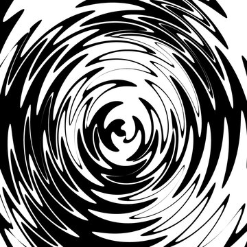 Abstract black and white swirling vortex graphic pattern as clean cutout